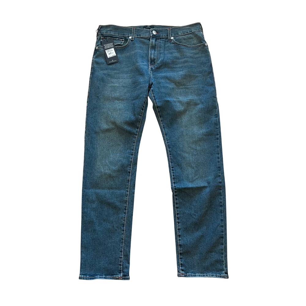 True Religion Geno Big T Flap Slim Jeans Mens 36 Medium Steamy Wash Blue 700393